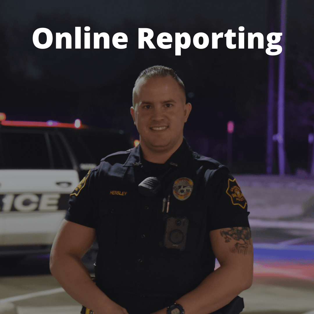 photo of patrol officer and the words online reporting